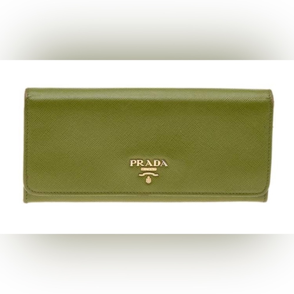 Prada Saffiano Long Snap Wallet- Green - Picture 2 of 9
